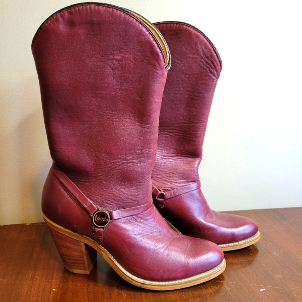 Vintage 1980's Red Leather Laredo Cowboy boots women's 6B